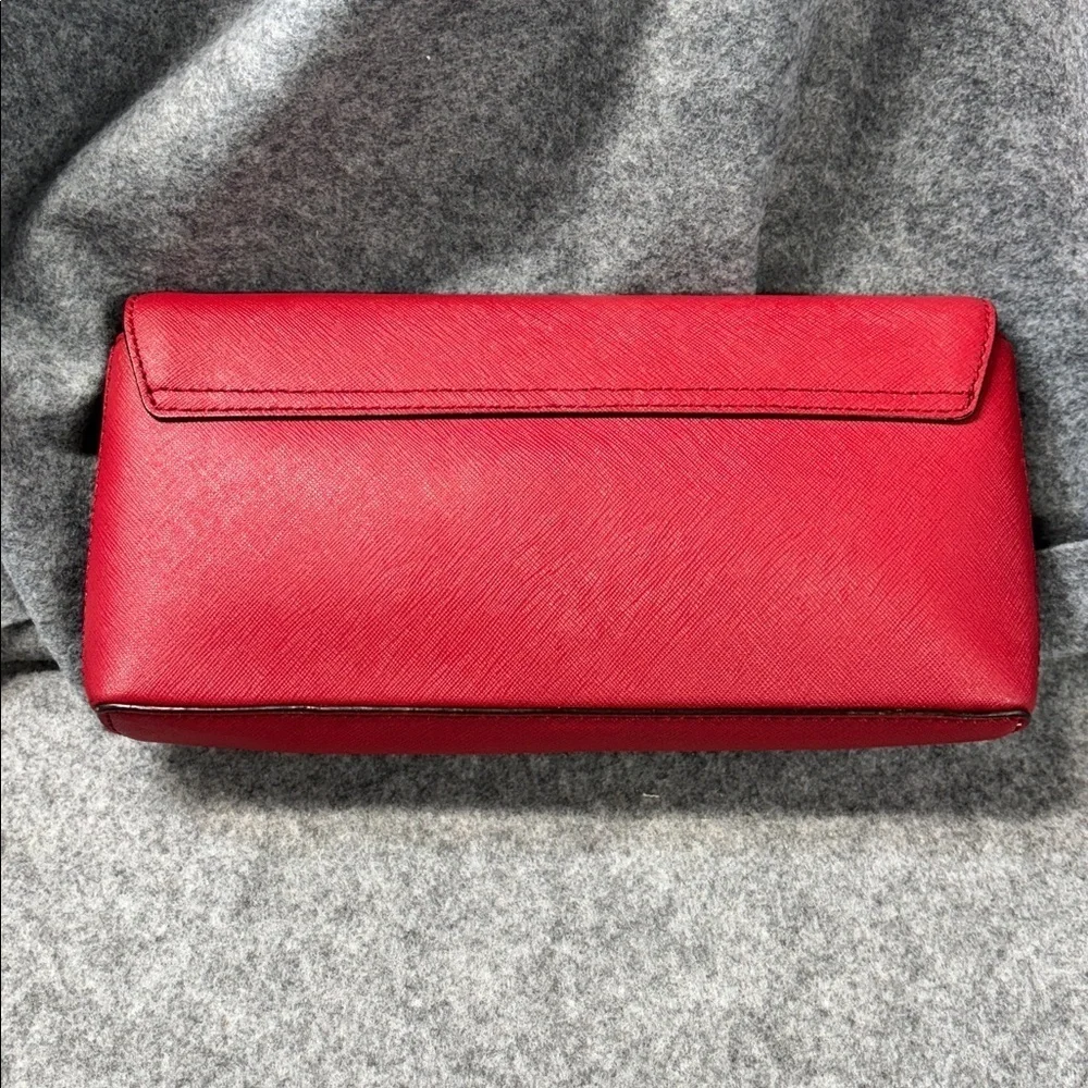 Kate Spade New York Lock Clutch Red Leather Envelope Brass Turn Pyramid Purse